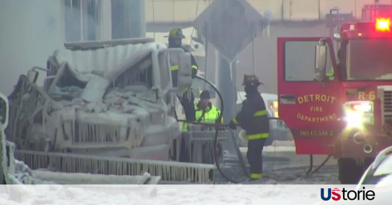 Metro Detroit school bus in snow on January morning