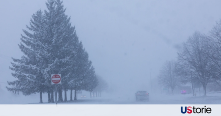 Snow and ice covering roads during a major winter storm in the United States