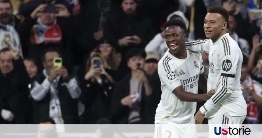 Vinicius Jr celebrating after scoring for Real Madrid against Monaco