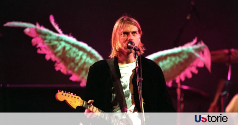 Kurt Cobain performing on stage during Nirvana concert in the 1990s