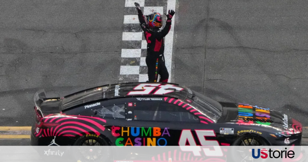 Tyler Reddick celebrating Daytona 500 victory in Victory Lane