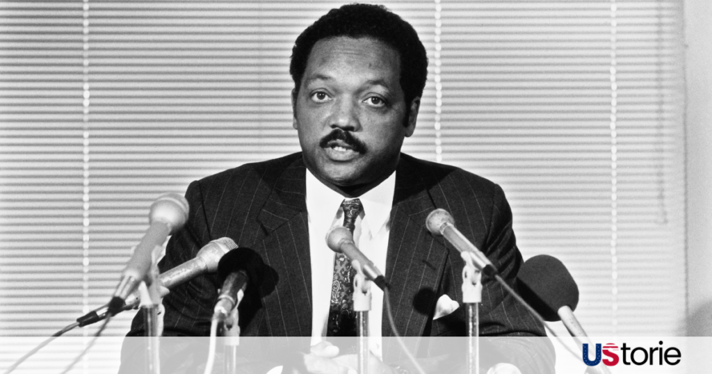 Rev Jesse Jackson speaking at civil rights rally