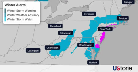 Snow falling across New York City streets during winter storm, us news, breaking news, trending news