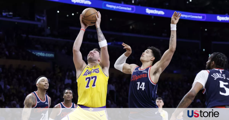 Luka Dončić Leads Lakers Past Clippers as Kawhi Leonard Exits Late in Tight Rivalry Clash Luka Doncic driving to basket during Lakers vs Clippers game