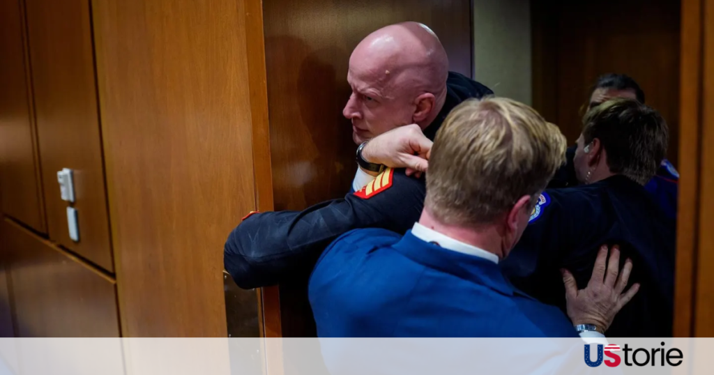 Senator Tim Sheehy assisting police as they remove an anti-war protester from a Senate Armed Services subcommittee meeting in March 2026., Us News , Trending News, Breaking News