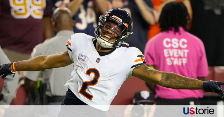 DJ Moore in a Chicago Bears jersey before his reported trade to the Buffalo Bills in March 2026.