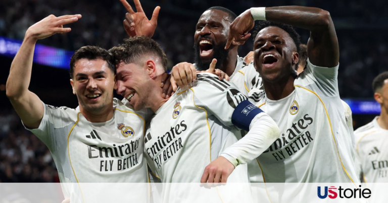 Federico Valverde celebrating his third goal against Manchester City at the Santiago Bernabéu, March 2026.