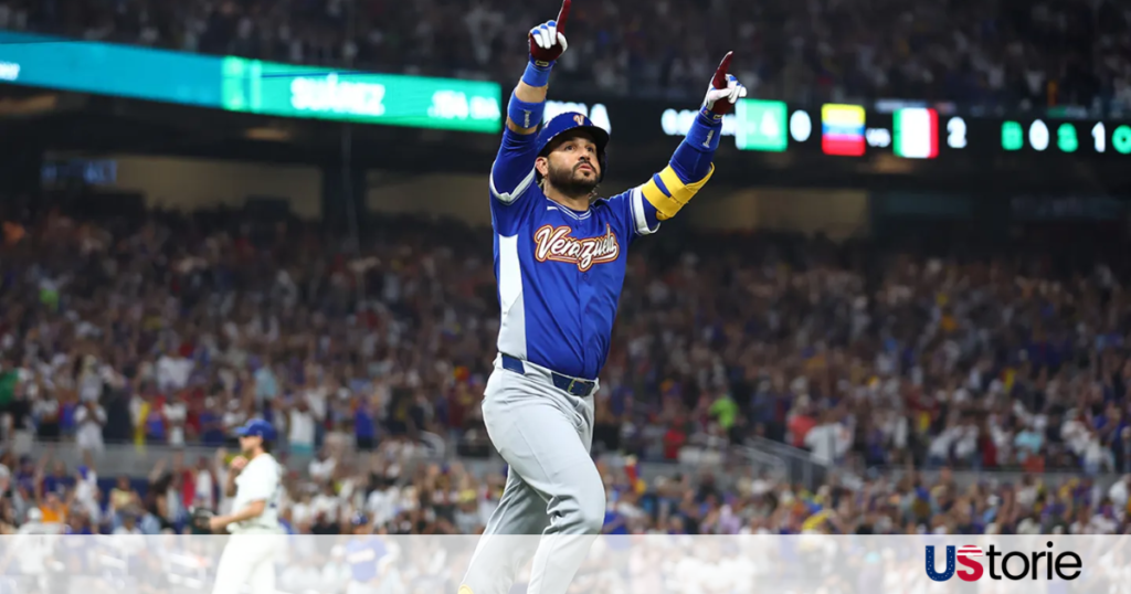 Venezuela baseball team celebrating historic World Baseball Classic 2026 semifinal victory over Italy to reach WBC final against Team USA