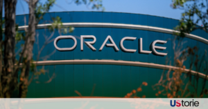 The Oracle corporate headquarters logo during a period of workforce restructuring and AI pivot.