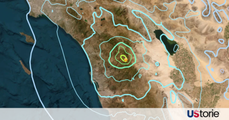 A USGS seismic intensity map showing the epicenter of the 4.6 magnitude earthquake in the Santa Cruz Mountains.