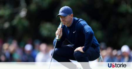 The iconic leaderboard at Augusta National during Round 2 of the Masters tournament.