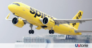 Spirit Airlines yellow planes grounded at Fort Lauderdale airport; Stranded passengers at a Spirit Airlines terminal; Spirit Airlines logo with "Closed" sign