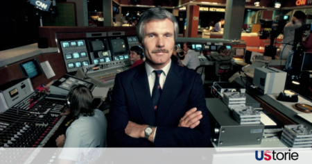 Ted Turner, the Visionary Who Built CNN A portrait of Ted Turner smiling; The original CNN logo from 1980; Ted Turner at a Braves baseball game.