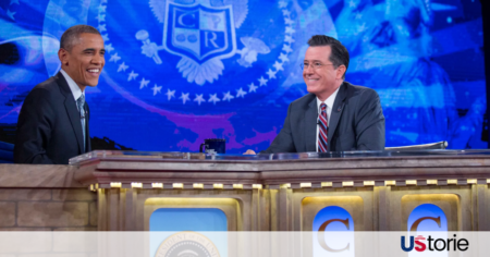 5 Unmissable Moments From Obama’s 2026 Sit-Down With Colbert Barack Obama laughing during his interview with Stephen Colbert; Stephen Colbert listening intently to the former president; A wide shot of The Late Show set in May 2026.