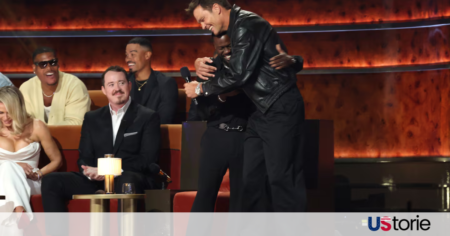 Tom Brady and The Rock Lead a Ruthless ‘Roast of Kevin Hart’ Tom Brady laughing at Kevin Hart during the Netflix Roast; Kevin Hart looking shocked on stage; The Rock and Kevin Hart at the Kia Forum