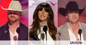 Shania Twain hosting the 2026 ACM Awards on stage; A country artist celebrating with an ACM trophy; High-energy performance at the MGM Grand Garden Arena.