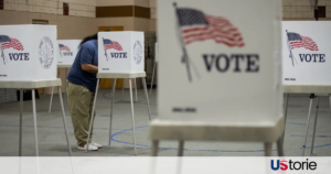 Election workers processing mail-in ballots at a counting center in Los Angeles; Gubernatorial candidates Xavier Becerra and Steve Hilton at campaign events.